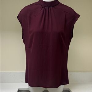 Mix-Media Sleeveless Mock-Neck Floral Blouse Size Small